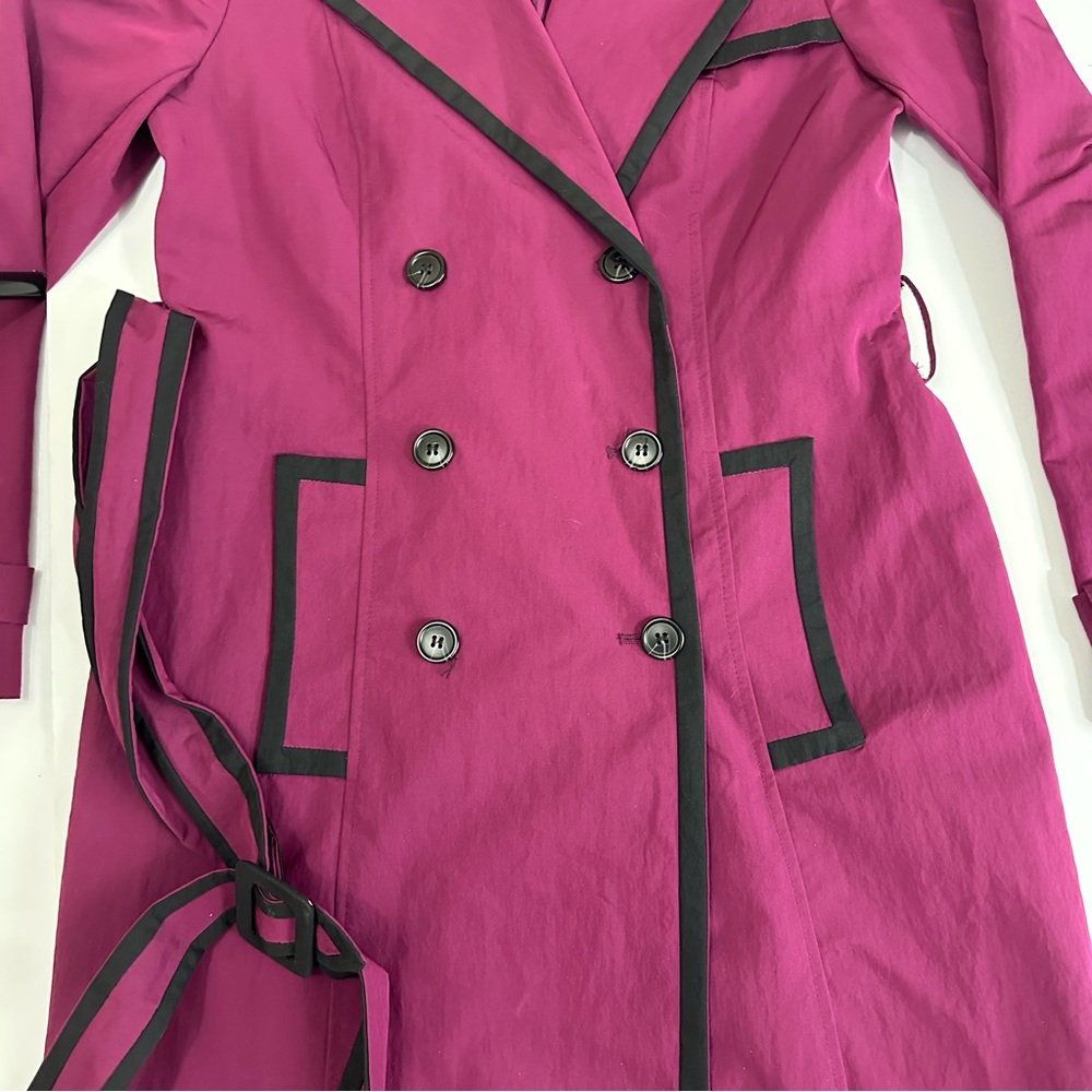 Apostrophe Magenta Trench Coat with Black Trim - Picture 3 of 5